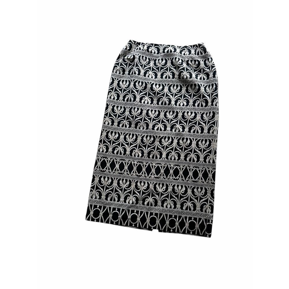 Vintage Pure Silk Size 12 Black & Beige 100% Silk Midi Length Pencil Skirt